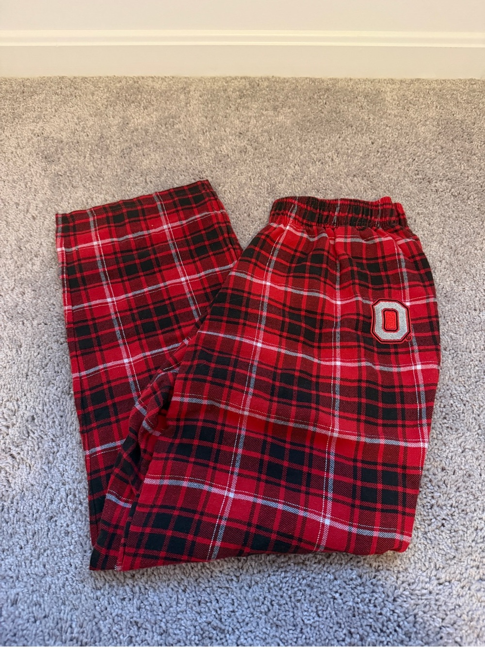 Ohio state Red Plaid Lounge Pants with block O patch